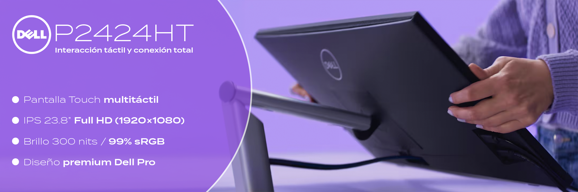 El monitor Dell P2424HT combina tecnología táctil de 10 puntos con un panel IPS Full HD de 24 pulgadas, ideal para entornos colaborativos y creativos. Su conectividad USB-C permite transmitir datos, video y energía (hasta 90W) con un solo cable, simplificando tu espacio de trabajo. Con modos de visualización ajustables y diseño ergonómico, se adapta a jornadas prolongadas ofreciendo comodidad y precisión.